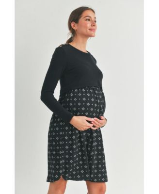 Women's Long Sleeve Empire Waist Maternity Nursing Dress