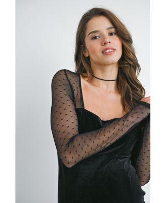 Maternity Sheer Long Sleeve Square Neck Veltvet Dress