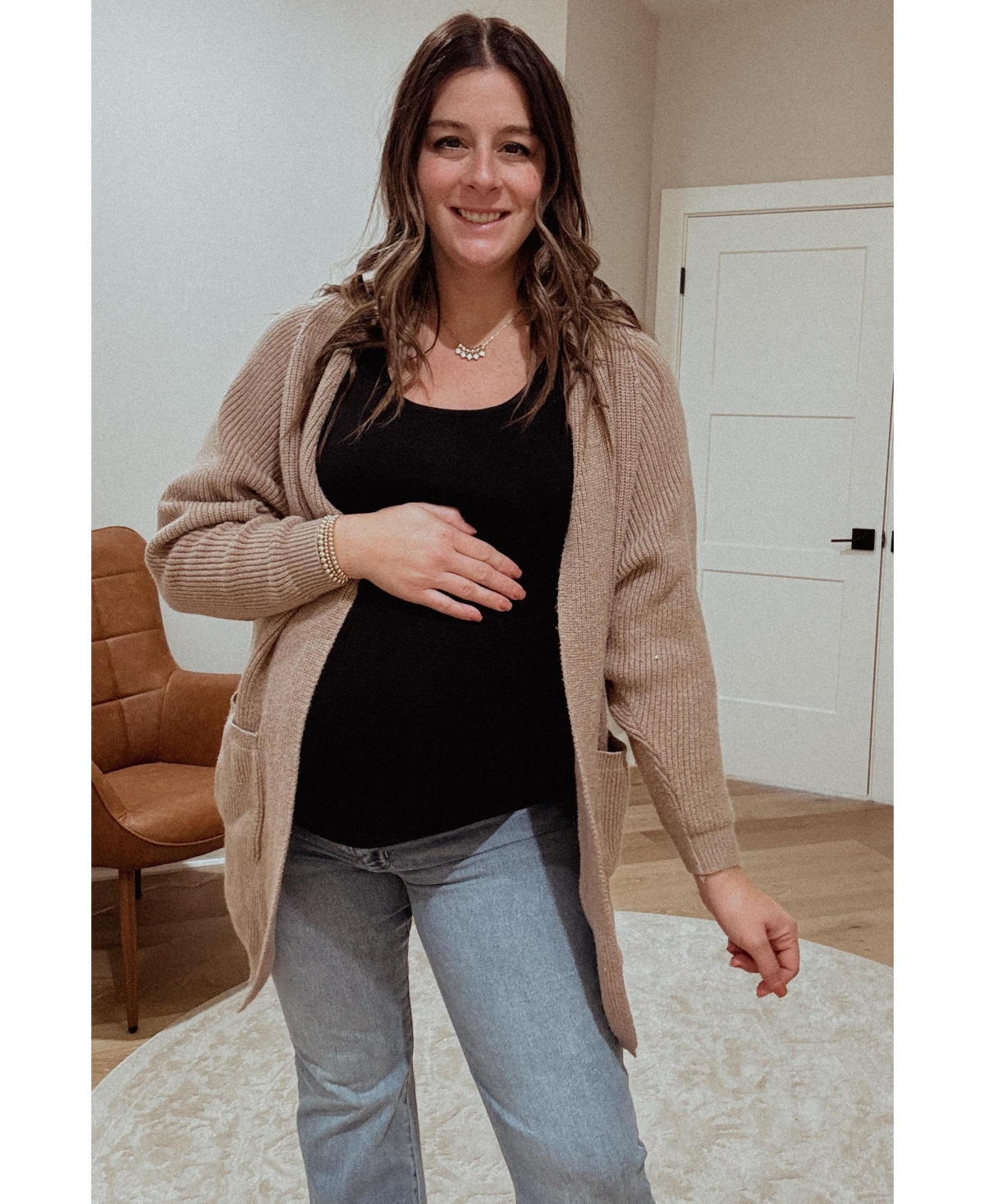 Pinkblush Maternity Taupe Pocketed Knit Cardigan