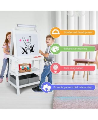 Art Easel for Kids, 3 in 1 Toddler Easel w/Whiteboard, Chalkboard & Paper Roll