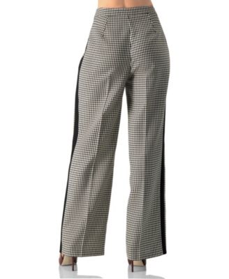 Women's Checkered Wide-Leg Trousers With Side Stripe