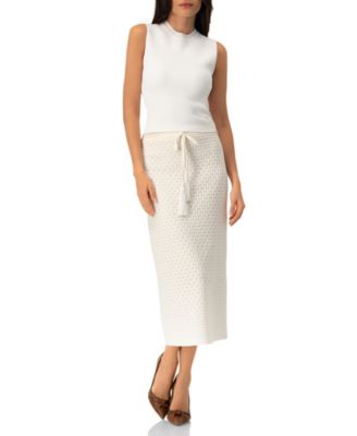 Women's Knit Midi Skirt with Tassel Tie Waist
