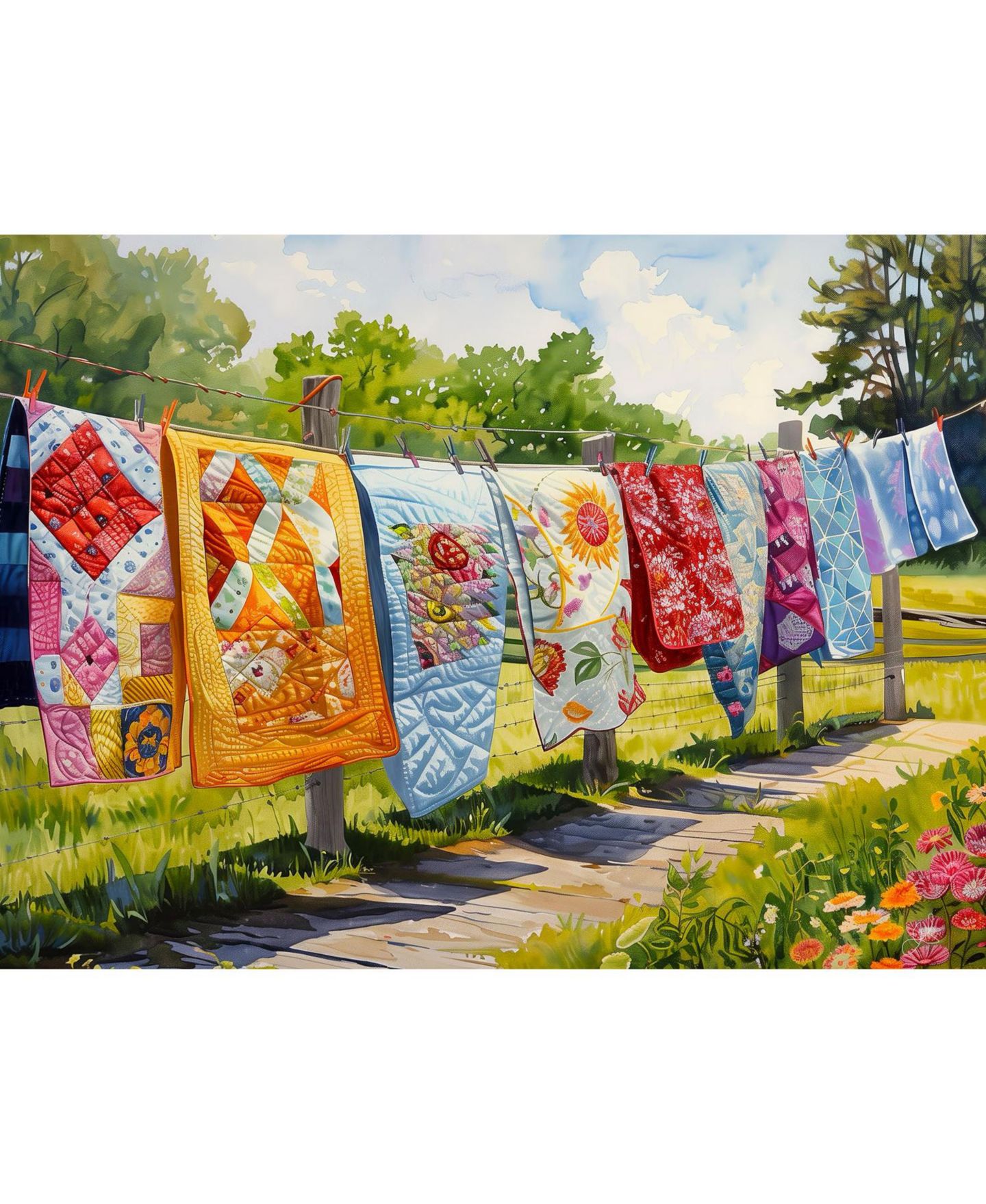 Детские пазлы SunsOut Quilts on the Line 1000 Piece Interlocking Jigsaw Puzzle, от 15 лет — фото 4
