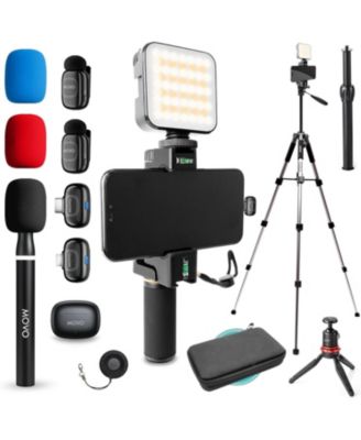iVlogger-PRO Wireless Vlogging Kit for iPhone/Android with Dual Wireless Mics, RGB Light, Fullsize Tripod + More