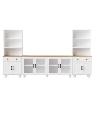 Streamdale Farmhouse TV Stand with Gourd-Shaped Legs & Bookshelves, White