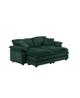 Corduroy 2-Seat Sofa with Pillows & Ottomans - Green
