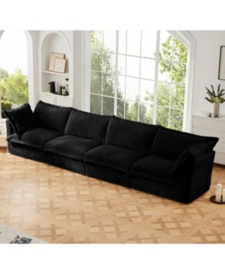 Black Corduroy Slipcovered 4-Seater Sofa