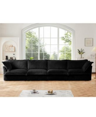 Black Corduroy Slipcovered 4-Seater Sofa