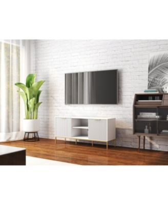 Wave-Door TV Stand with Open & Adjustable Shelves