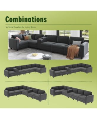 L-Shaped Corduroy Sofa w/ Storage USB & Console