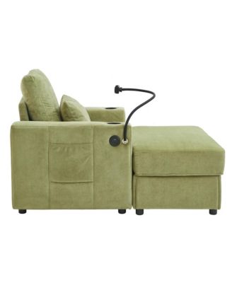 Modern Green Armchair with Ottoman, USB Ports & Cup Holders