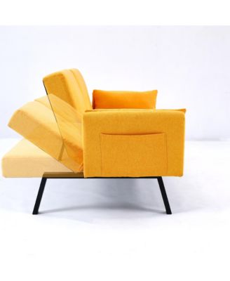 Streamdale 70" Cotton Linen Sofa Bed- Foldable, Cup Holder, Side Storage