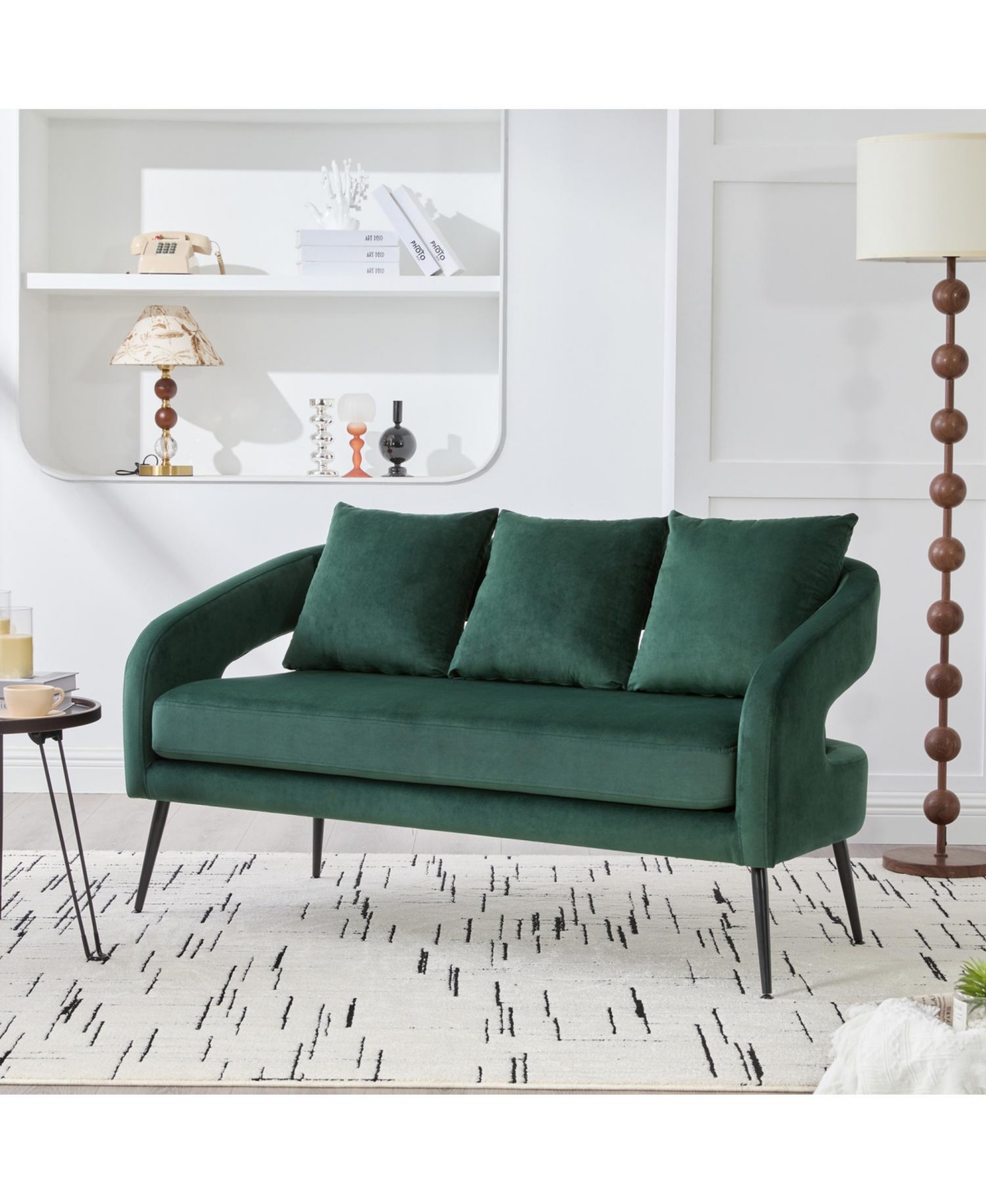 Streamdale Furniture Velvet Loveseat Settee with Pillows - Green