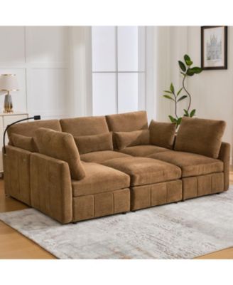 Modern Sectional Sofa U-shaped Couch w/ Ottoman, USB & Phone Holder