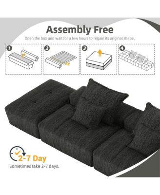 Modern Chenille Sectional Sofa w/ 2 Ottomans & Pillows - BLACK