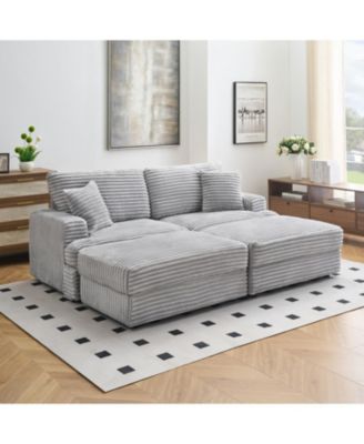 + Sofa + Grey Corduroy + Storage Legs & 4 Pillows