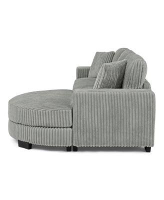 Corduroy Tufted Sleeper Sectional Sofa, L-Shaped, Gray