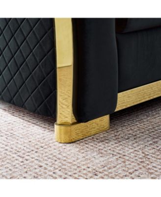 L-Shaped Chesterfield Sectional Sofa, Velvet, Gold Accents, Black