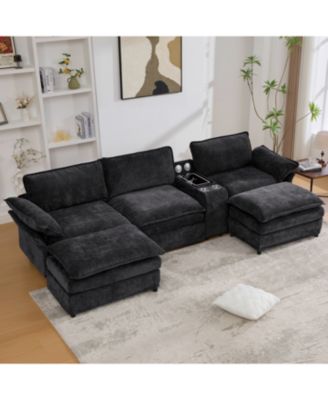 Streamdale U-Shaped Sectional Sofa w/ Storage, Wireless Charging, Bluetooth & Footstools