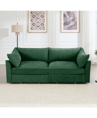 Green Chenille 2-Seater Sofa with Pull-Out Storage