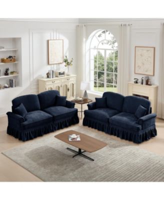 Blue Modular Sofa Set with Flared Arms & Removable Skirts