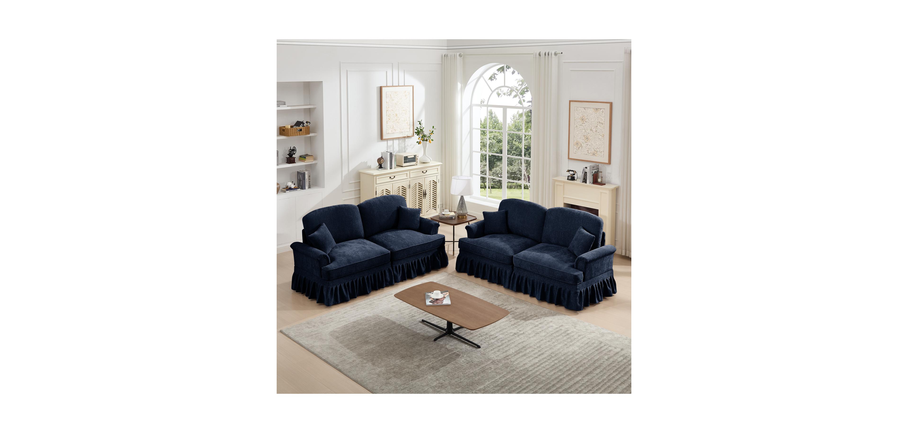 Streamdale Furniture Blue Modular Sofa Set with Flared Arms & Removable Skirts