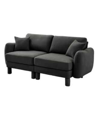 Dark Grey Boucle 2-Seater Loveseat Sofa with Shell Armrests