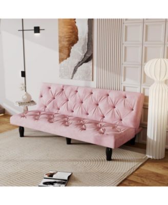 66" Pink Velvet Sofa Bed