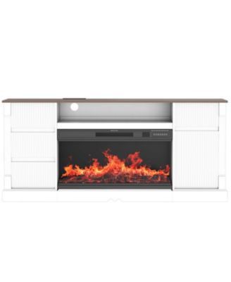  Modern Glass TV Stand w/ Fireplace, LED, Storage for 80" TVs