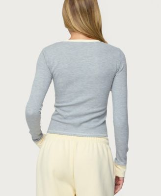 Women's Rora Contrast Long Sleeve Waffle Top