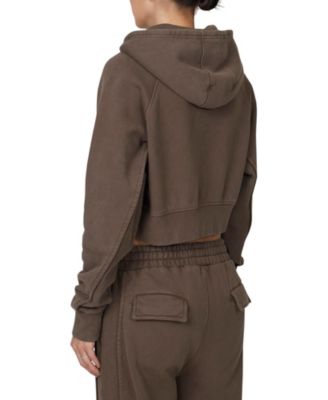 Women's Ribbed Emblem Crop Zip Hoodie