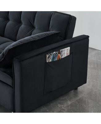 55 Inch Pull Out Sleeper Loveseat Sofa Bed, Convertible Velvet Couch with Pillows and Side Storage Pockets