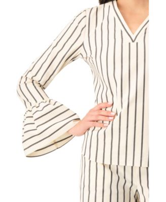 Women's Striped V-Neck Oversized Shirt