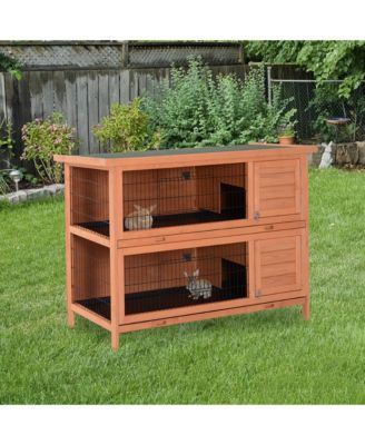 Wooden Bunny Cage w/ Dividers and Pull Out Trays for Outdoors,