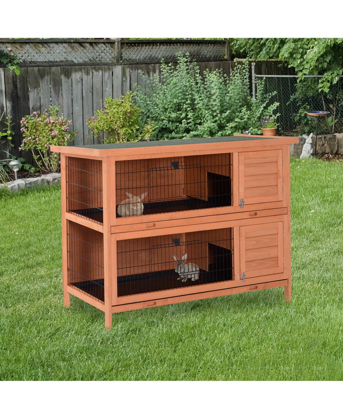 PawHut Wooden Bunny Cage w/ Dividers and Pull Out Trays for Outdoors,