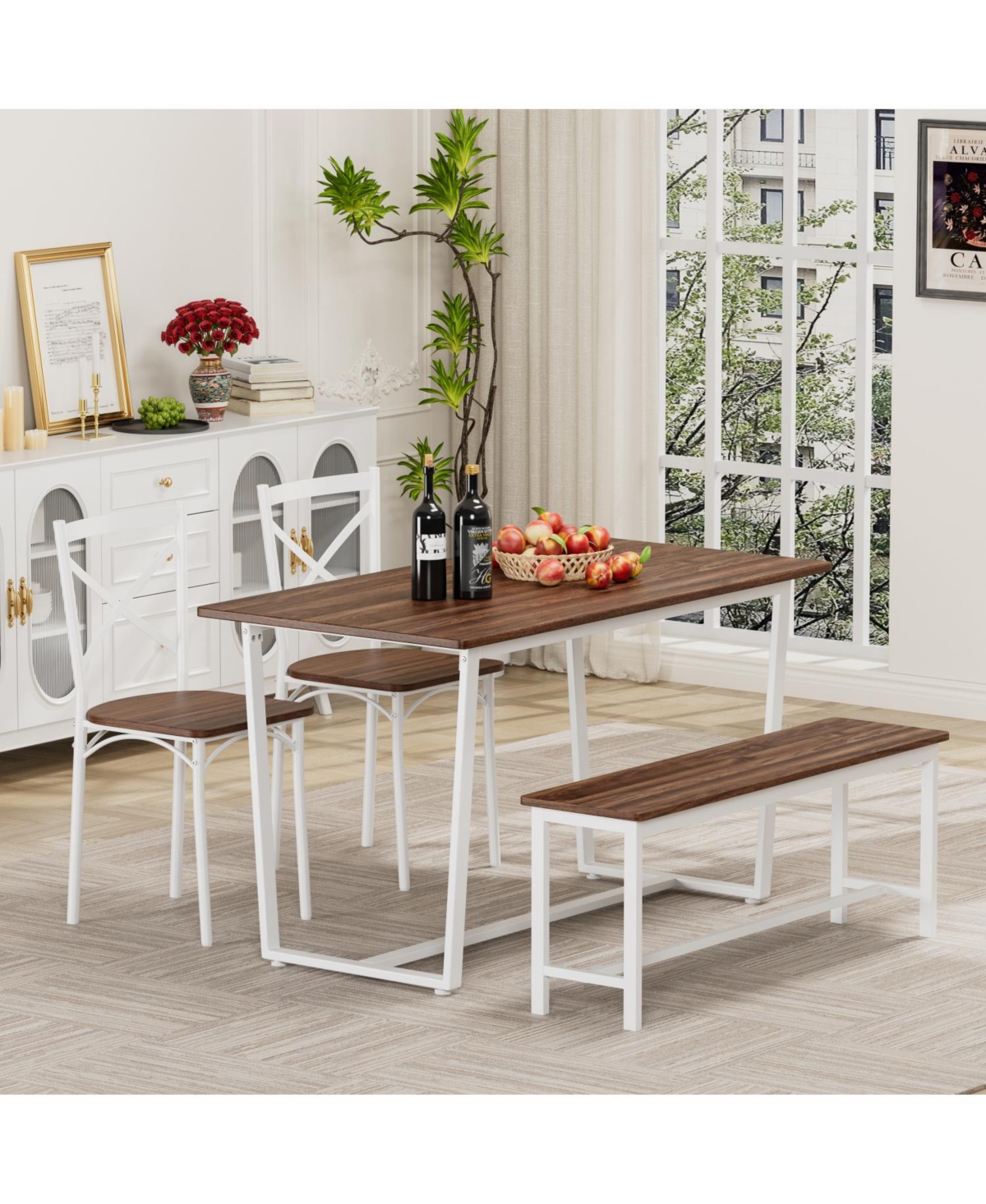 Streamdale Four-piece set table and chair with backrest, industrial style, solid structure