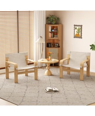 Oak Accent Lounge Chair - Washable Linen White