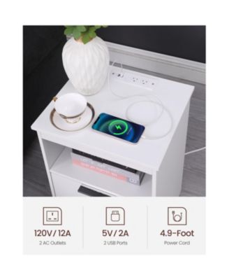Nightstand with Charging Station & 2 Drawers