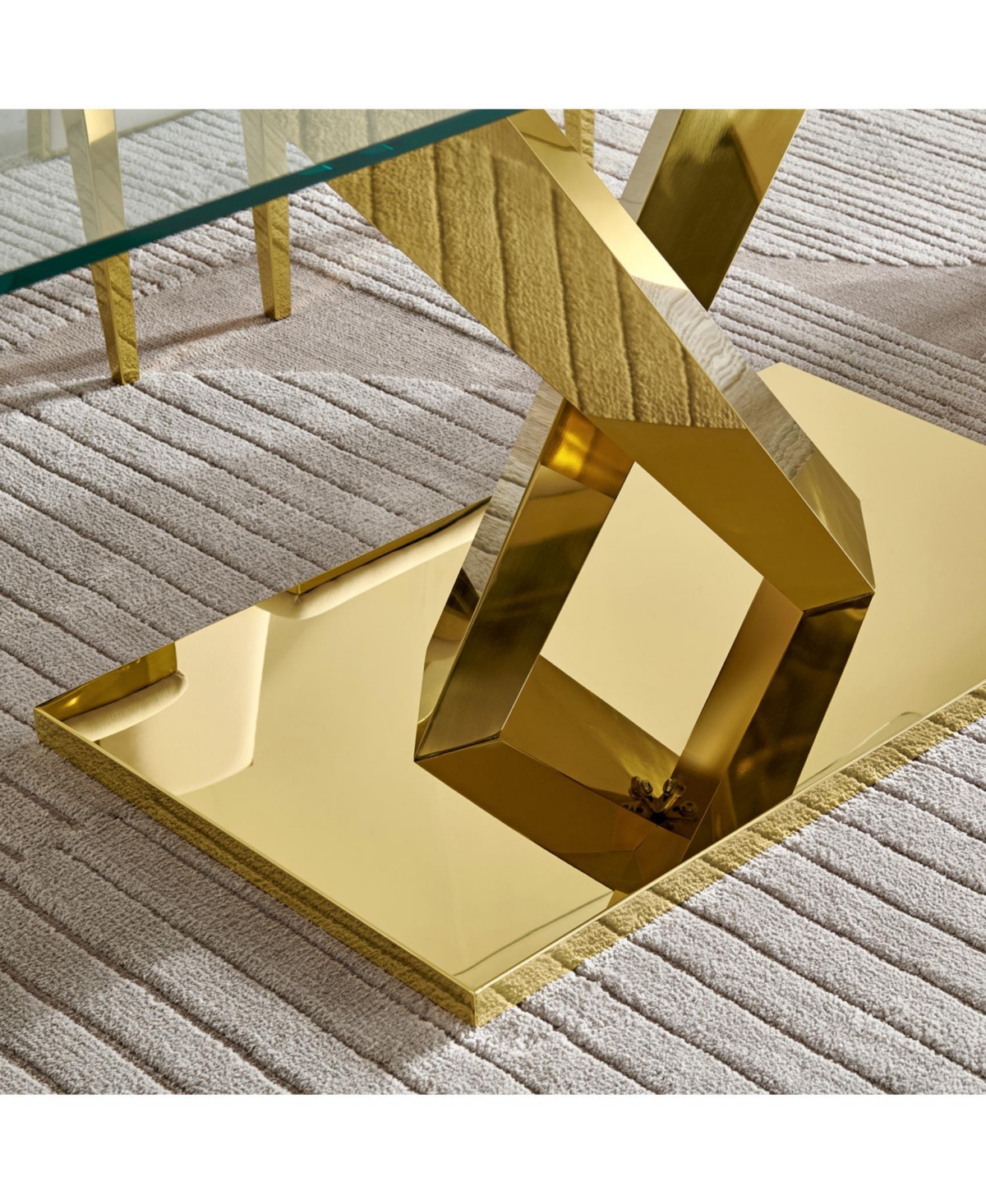 Streamdale Furniture Streamdale Gold stainless steel dining table 70.08 inch clear tempered glass top