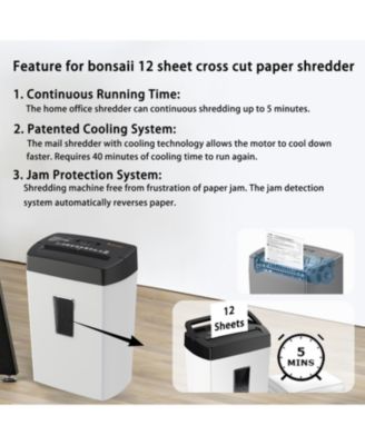 Crosscut Shredder, 12-sheet, P-4 Security, 5.5Gal Bin, Heavy-Duty, Shreds Paper, Credit Cards, Mail & Staples