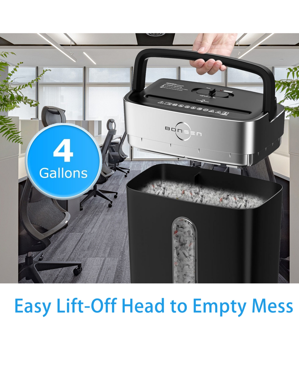 Bonsaii Bonsen 8-Sheet Crosscut Shredder, P-4 Security, Shreds Paper/Credit Cards, 4Gal Bin, Compact for Home Office Use