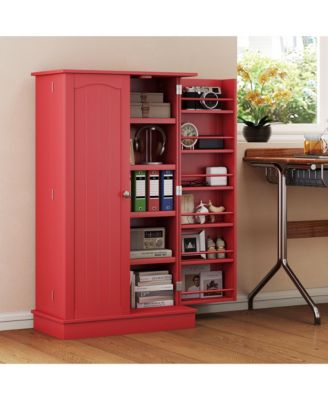 Kitchen Pantry Storage Cabinet w/ 5-tier Shelving, 12 Spice Racks