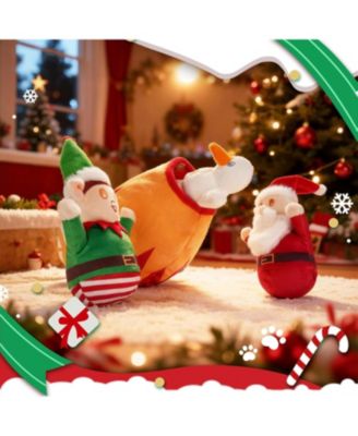 4 in 1 Christmas Canon Squeaky Dog Toys, Big Cannon Load with Squeaky Santa/Snowman/Elf, Hide and Seek Dog Toys, Chirstmas Gift for Dogs