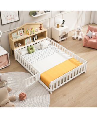 Streamdale Headboard Storage Cabinet for Full-size Montessori Floor Bed Natural,Freely collocation