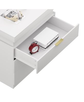 Nightstand with Charging, LED, Sliding Top, Drawers - White