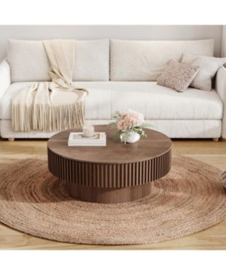 31.5" Round Walnut Coffee Table with Storage