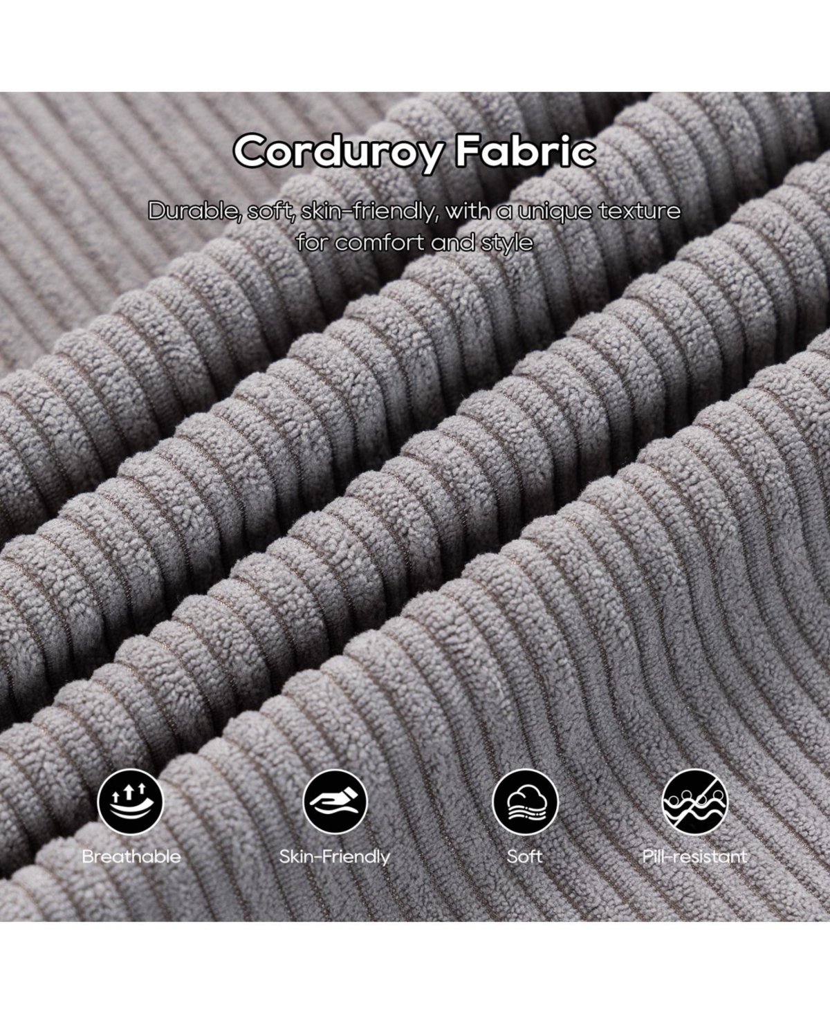 Streamdale Furniture L-Shaped Corduroy Sectional Sofa Bed - Memory Foam, Steel Frame