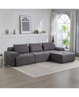 L-Shaped Corduroy Sectional Sofa Bed - Memory Foam, Steel Frame