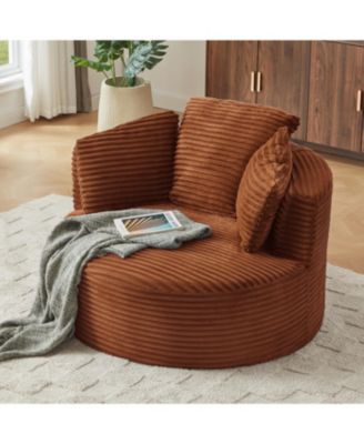 Streamdale Corduroy Round Chair - Cushioned Backrest - Modern Comfort