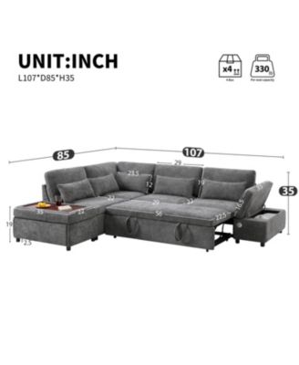 107" Modular Sectional Sofa with Ottoman